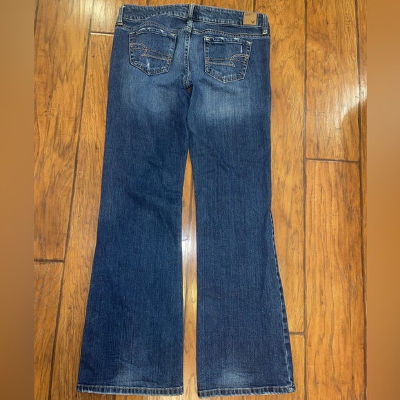 American Eagle Outfitters Dark Blue LOW RISE Flare Jeans Y2K woman’s 10 LONG - Picture 2 of 8